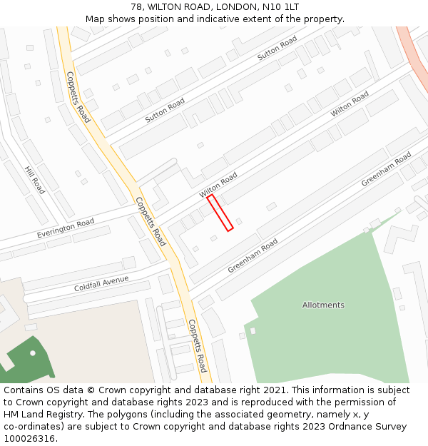 78, WILTON ROAD, LONDON, N10 1LT: Location map and indicative extent of plot