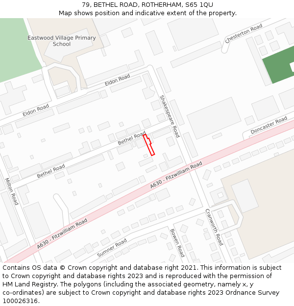 79, BETHEL ROAD, ROTHERHAM, S65 1QU: Location map and indicative extent of plot