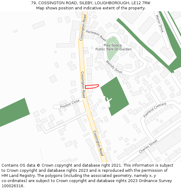 79, COSSINGTON ROAD, SILEBY, LOUGHBOROUGH, LE12 7RW: Location map and indicative extent of plot