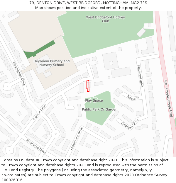 79, DENTON DRIVE, WEST BRIDGFORD, NOTTINGHAM, NG2 7FS: Location map and indicative extent of plot