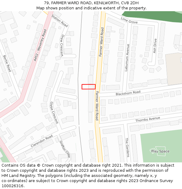 79, FARMER WARD ROAD, KENILWORTH, CV8 2DH: Location map and indicative extent of plot