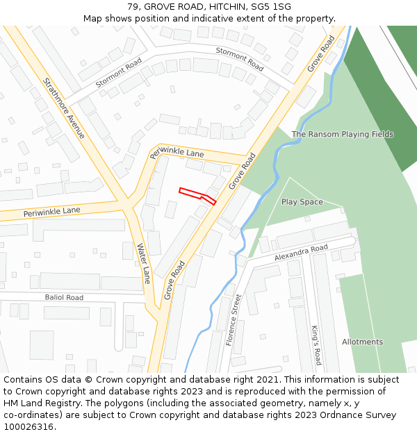 79, GROVE ROAD, HITCHIN, SG5 1SG: Location map and indicative extent of plot