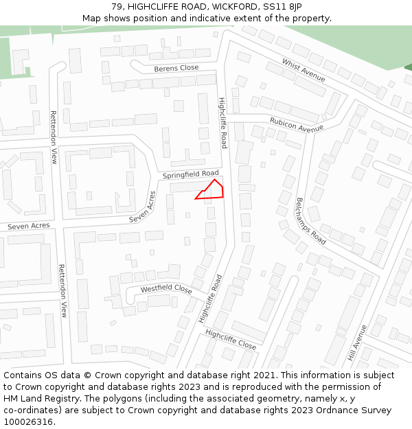 79, HIGHCLIFFE ROAD, WICKFORD, SS11 8JP: Location map and indicative extent of plot