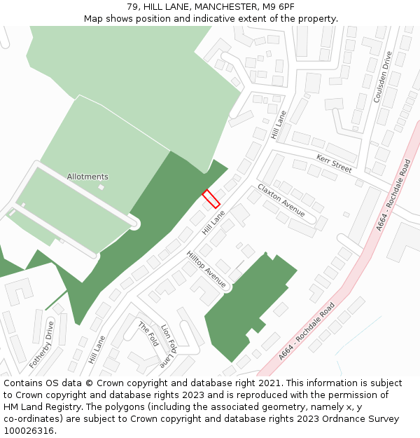 79, HILL LANE, MANCHESTER, M9 6PF: Location map and indicative extent of plot