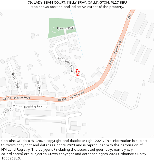 79, LADY BEAM COURT, KELLY BRAY, CALLINGTON, PL17 8BU: Location map and indicative extent of plot