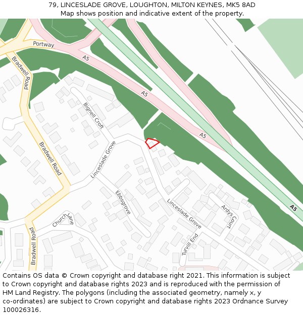 79, LINCESLADE GROVE, LOUGHTON, MILTON KEYNES, MK5 8AD: Location map and indicative extent of plot