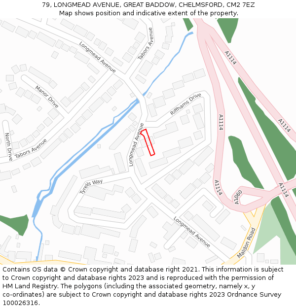 79, LONGMEAD AVENUE, GREAT BADDOW, CHELMSFORD, CM2 7EZ: Location map and indicative extent of plot