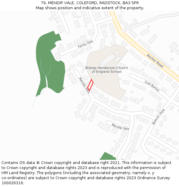 79, MENDIP VALE, COLEFORD, RADSTOCK, BA3 5PR: Location map and indicative extent of plot