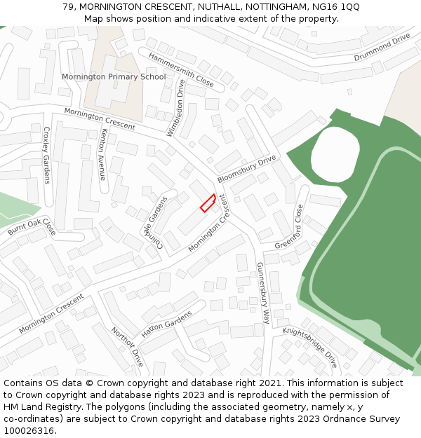 79, MORNINGTON CRESCENT, NUTHALL, NOTTINGHAM, NG16 1QQ: Location map and indicative extent of plot