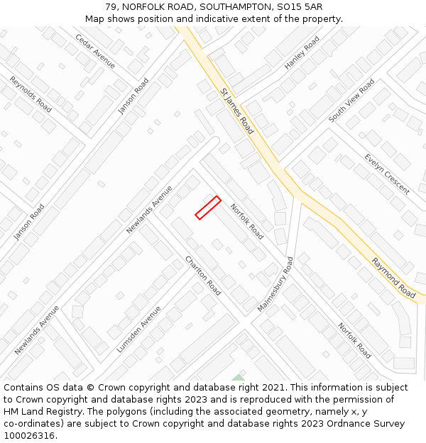 79, NORFOLK ROAD, SOUTHAMPTON, SO15 5AR: Location map and indicative extent of plot