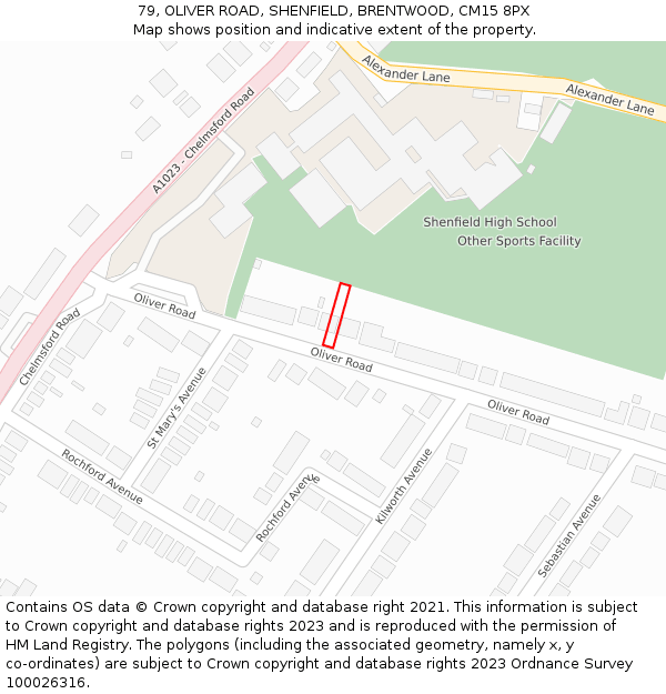 79, OLIVER ROAD, SHENFIELD, BRENTWOOD, CM15 8PX: Location map and indicative extent of plot