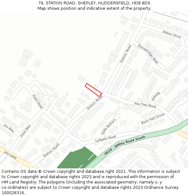 79, STATION ROAD, SHEPLEY, HUDDERSFIELD, HD8 8DS: Location map and indicative extent of plot