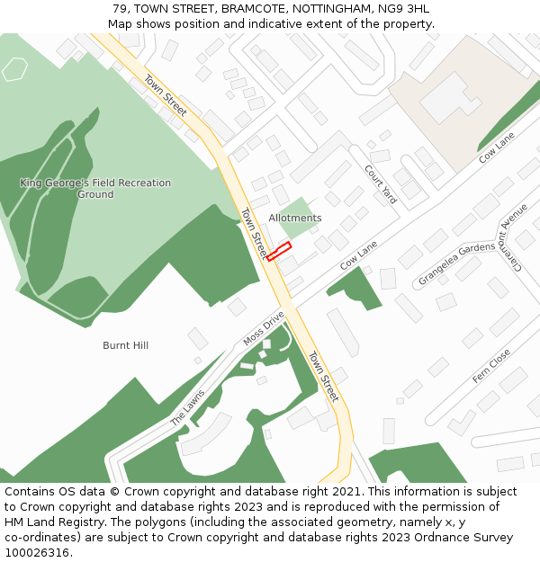 79, TOWN STREET, BRAMCOTE, NOTTINGHAM, NG9 3HL: Location map and indicative extent of plot