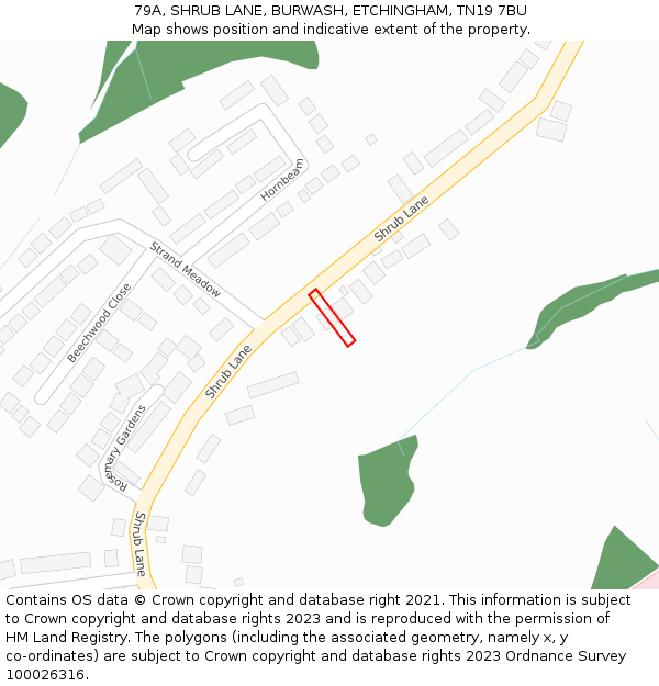 79A, SHRUB LANE, BURWASH, ETCHINGHAM, TN19 7BU: Location map and indicative extent of plot