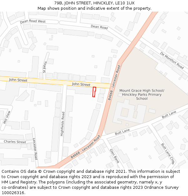 79B, JOHN STREET, HINCKLEY, LE10 1UX: Location map and indicative extent of plot