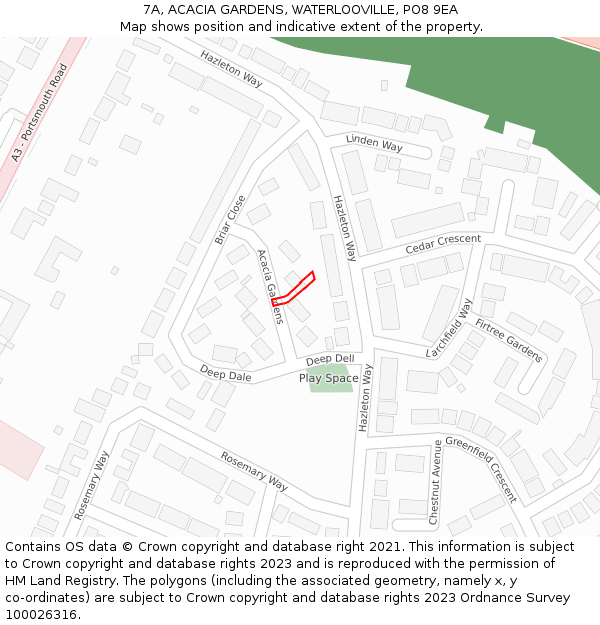 7A, ACACIA GARDENS, WATERLOOVILLE, PO8 9EA: Location map and indicative extent of plot