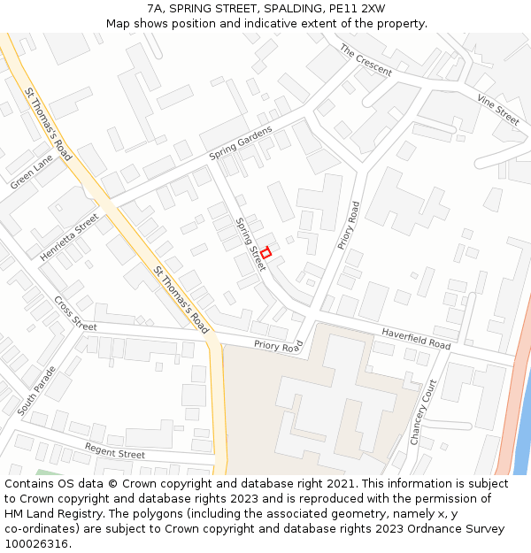 7A, SPRING STREET, SPALDING, PE11 2XW: Location map and indicative extent of plot