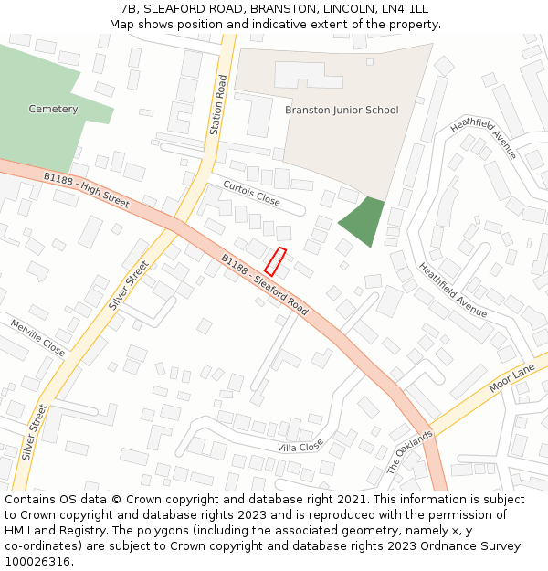 7B, SLEAFORD ROAD, BRANSTON, LINCOLN, LN4 1LL: Location map and indicative extent of plot