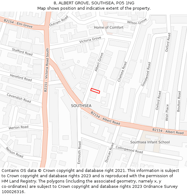 8, ALBERT GROVE, SOUTHSEA, PO5 1NG: Location map and indicative extent of plot