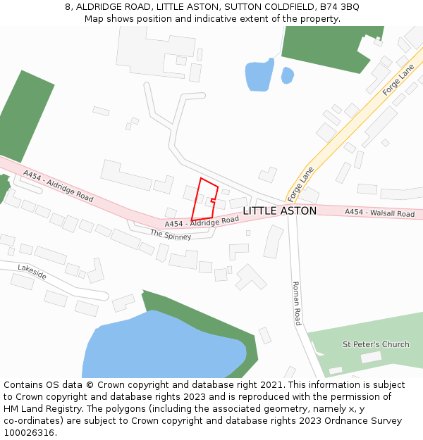 8, ALDRIDGE ROAD, LITTLE ASTON, SUTTON COLDFIELD, B74 3BQ: Location map and indicative extent of plot