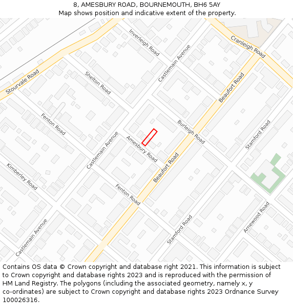 8, AMESBURY ROAD, BOURNEMOUTH, BH6 5AY: Location map and indicative extent of plot