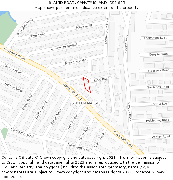 8, AMID ROAD, CANVEY ISLAND, SS8 8EB: Location map and indicative extent of plot