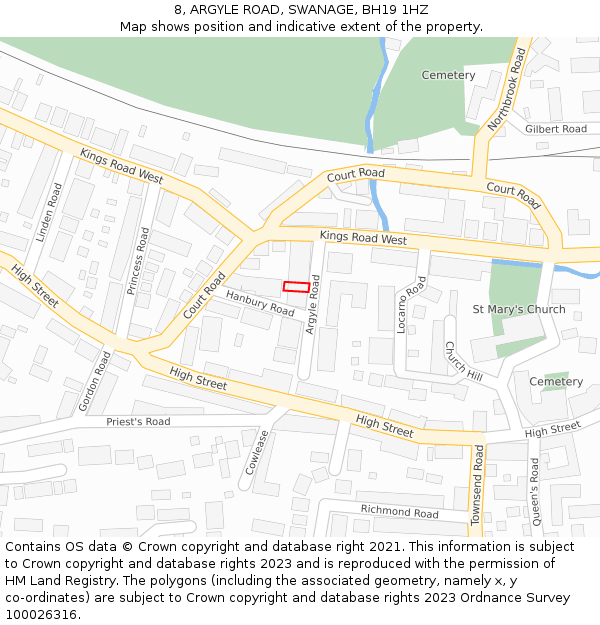 8, ARGYLE ROAD, SWANAGE, BH19 1HZ: Location map and indicative extent of plot