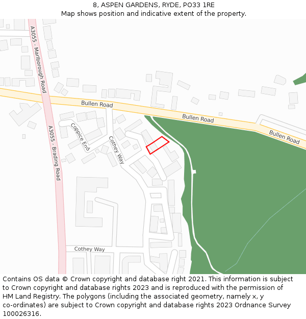 8, ASPEN GARDENS, RYDE, PO33 1RE: Location map and indicative extent of plot