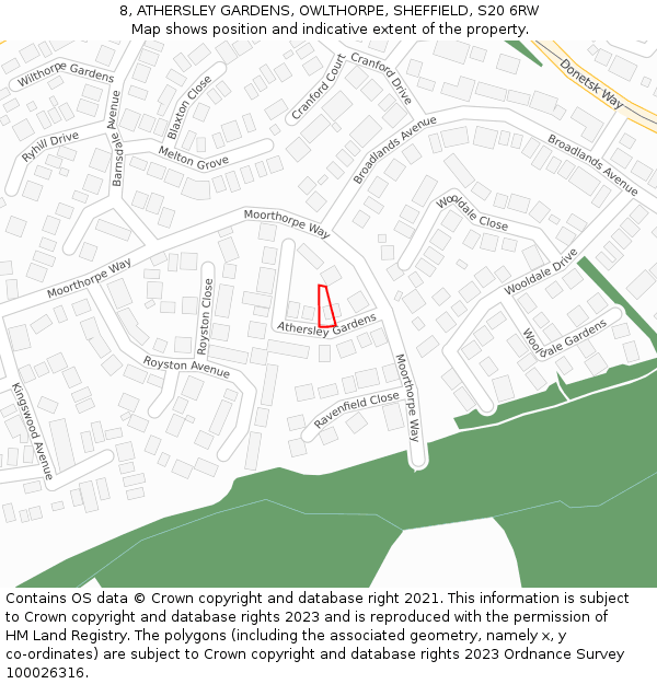 8, ATHERSLEY GARDENS, OWLTHORPE, SHEFFIELD, S20 6RW: Location map and indicative extent of plot