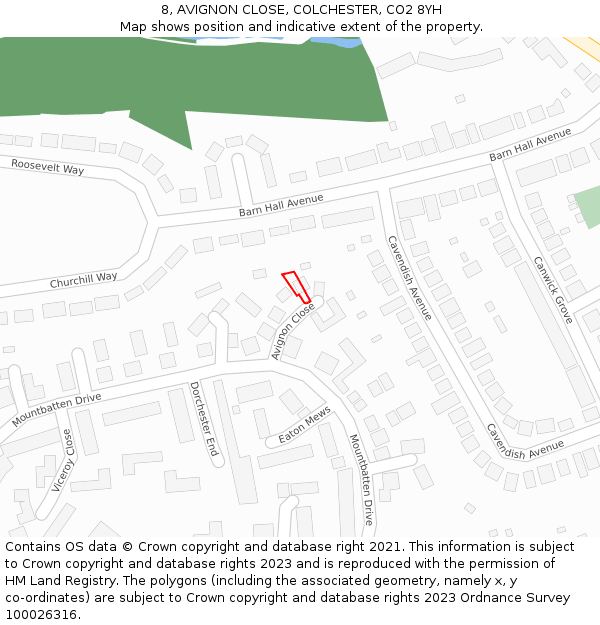 8, AVIGNON CLOSE, COLCHESTER, CO2 8YH: Location map and indicative extent of plot