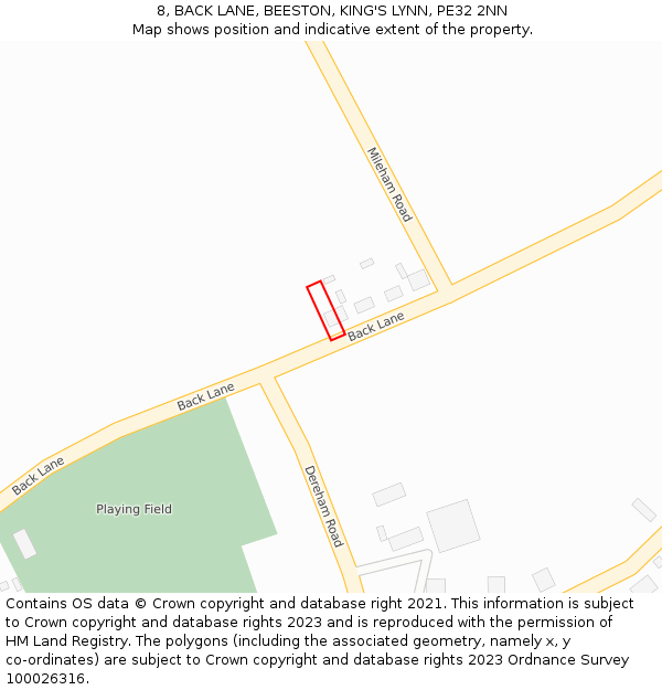 8, BACK LANE, BEESTON, KING'S LYNN, PE32 2NN: Location map and indicative extent of plot