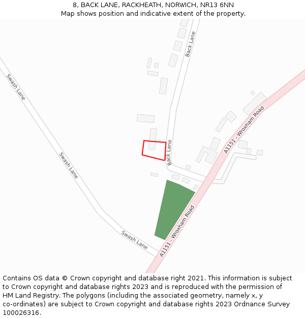 8, BACK LANE, RACKHEATH, NORWICH, NR13 6NN: Location map and indicative extent of plot