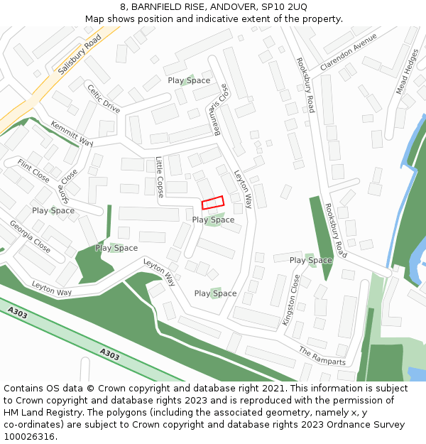 8, BARNFIELD RISE, ANDOVER, SP10 2UQ: Location map and indicative extent of plot