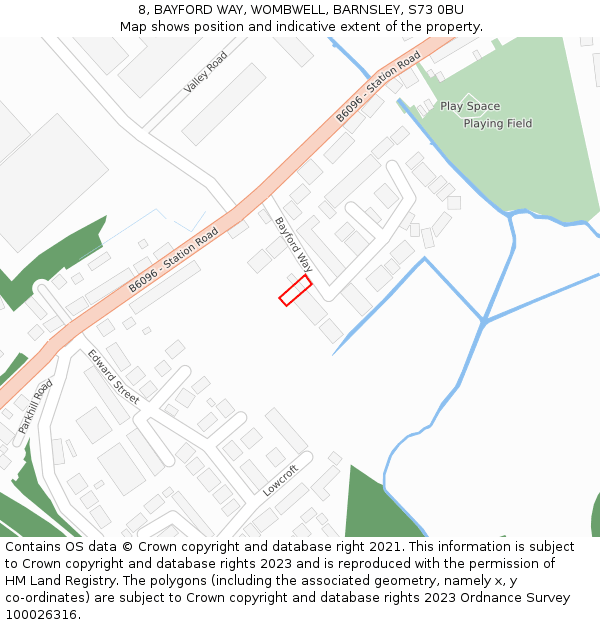 8, BAYFORD WAY, WOMBWELL, BARNSLEY, S73 0BU: Location map and indicative extent of plot