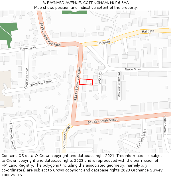8, BAYNARD AVENUE, COTTINGHAM, HU16 5AA: Location map and indicative extent of plot