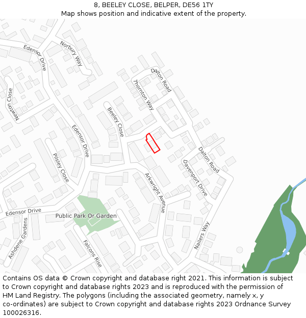 8, BEELEY CLOSE, BELPER, DE56 1TY: Location map and indicative extent of plot