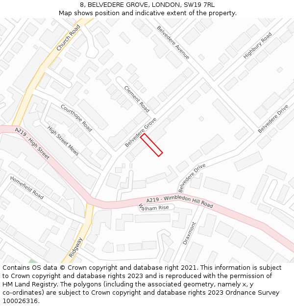 8, BELVEDERE GROVE, LONDON, SW19 7RL: Location map and indicative extent of plot