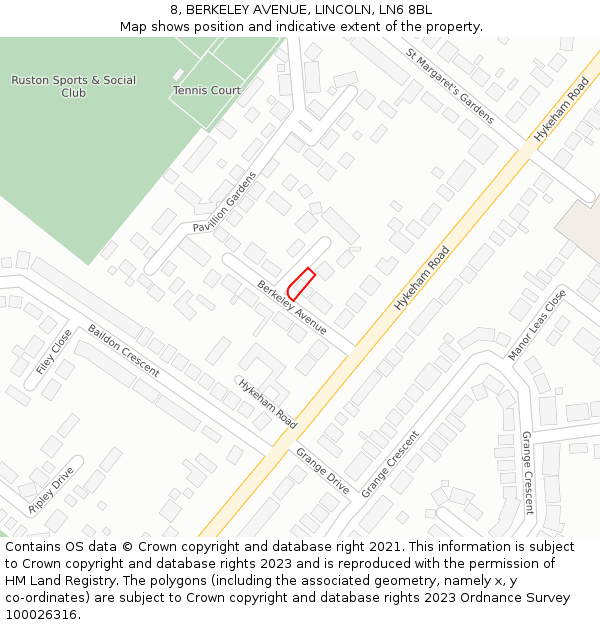 8, BERKELEY AVENUE, LINCOLN, LN6 8BL: Location map and indicative extent of plot