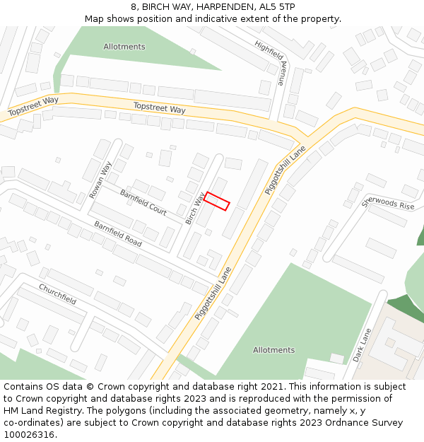 8, BIRCH WAY, HARPENDEN, AL5 5TP: Location map and indicative extent of plot