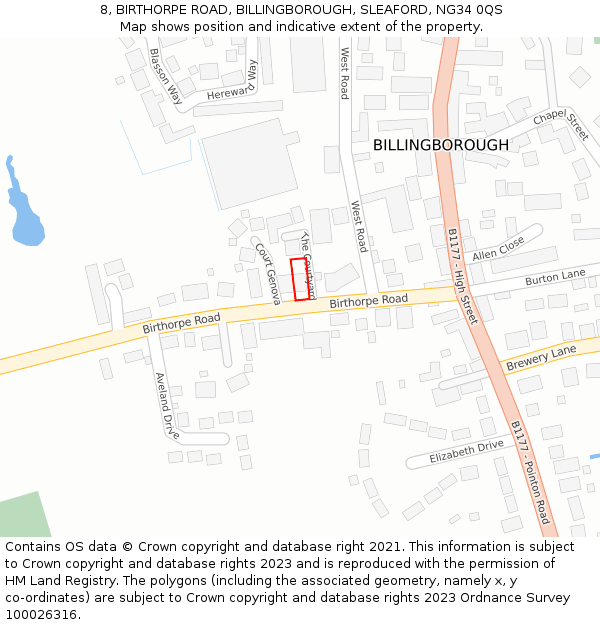 8, BIRTHORPE ROAD, BILLINGBOROUGH, SLEAFORD, NG34 0QS: Location map and indicative extent of plot