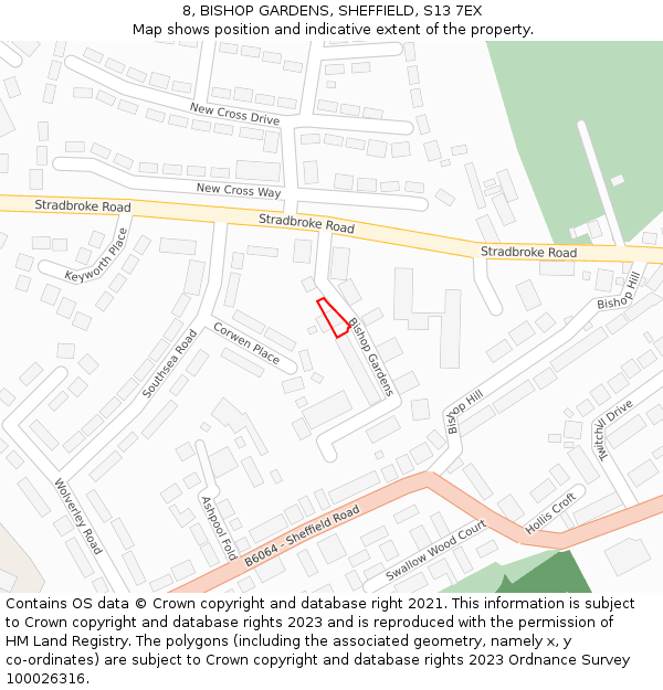 8, BISHOP GARDENS, SHEFFIELD, S13 7EX: Location map and indicative extent of plot