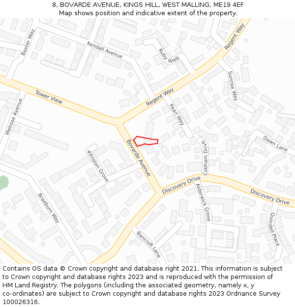 8, BOVARDE AVENUE, KINGS HILL, WEST MALLING, ME19 4EF: Location map and indicative extent of plot