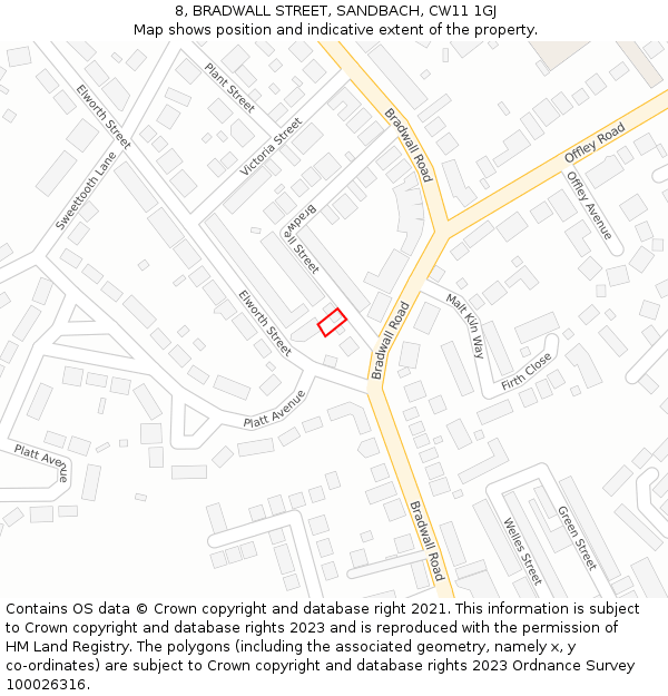 8, BRADWALL STREET, SANDBACH, CW11 1GJ: Location map and indicative extent of plot