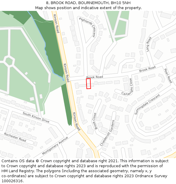 8, BROOK ROAD, BOURNEMOUTH, BH10 5NH: Location map and indicative extent of plot