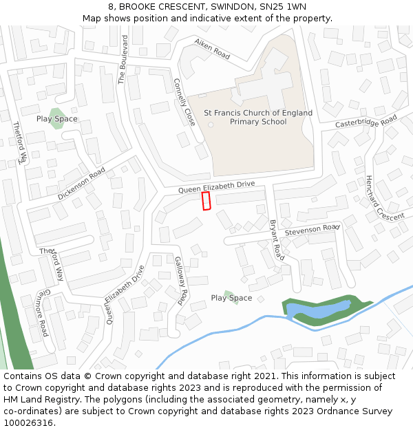 8, BROOKE CRESCENT, SWINDON, SN25 1WN: Location map and indicative extent of plot