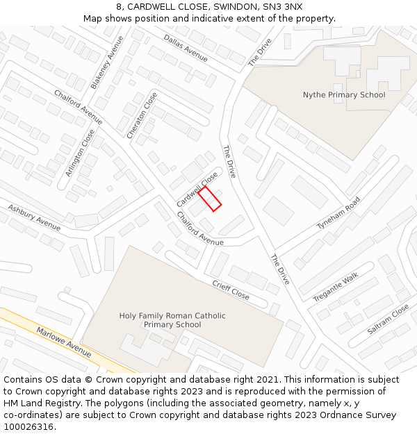 8, CARDWELL CLOSE, SWINDON, SN3 3NX: Location map and indicative extent of plot