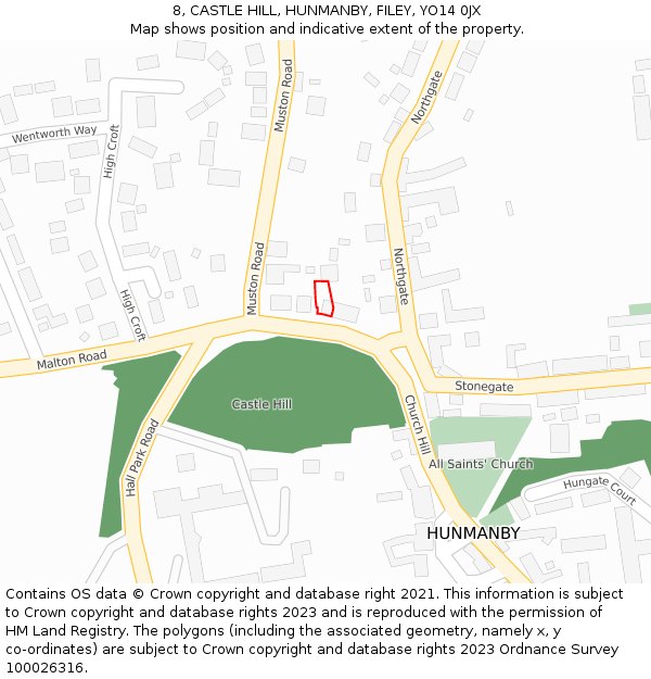 8, CASTLE HILL, HUNMANBY, FILEY, YO14 0JX: Location map and indicative extent of plot