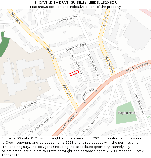 8, CAVENDISH DRIVE, GUISELEY, LEEDS, LS20 8DR: Location map and indicative extent of plot