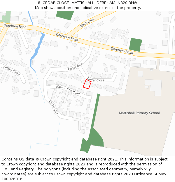 8, CEDAR CLOSE, MATTISHALL, DEREHAM, NR20 3NW: Location map and indicative extent of plot