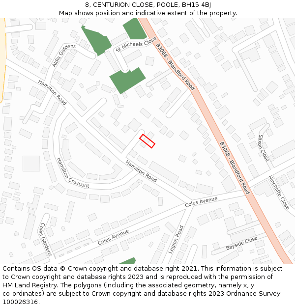 8, CENTURION CLOSE, POOLE, BH15 4BJ: Location map and indicative extent of plot